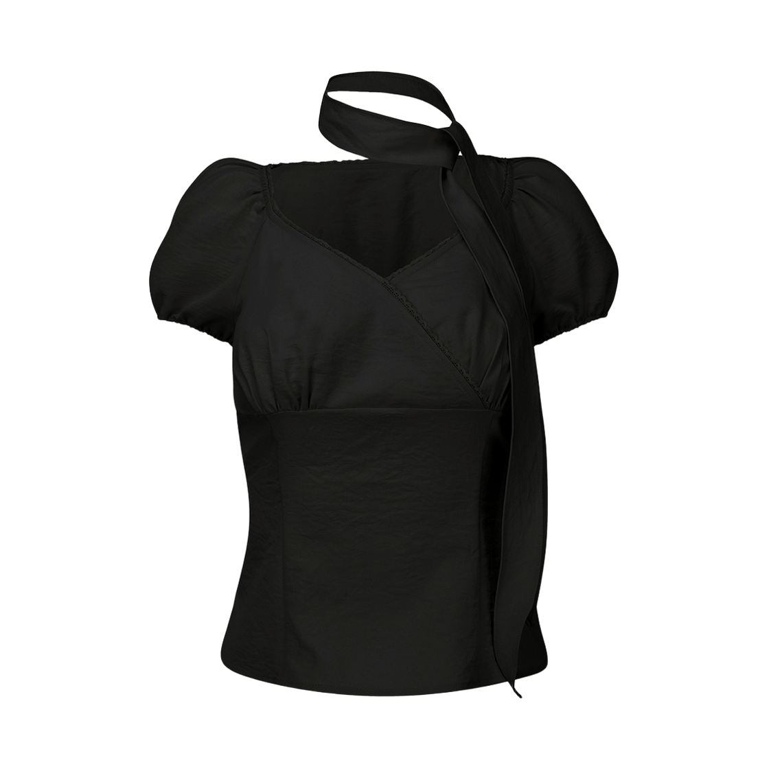 레이즈미야 코우키 타이 랩 블라우스 블랙(REISE MIYA Kouki Tie Wrap Blouse Black) - 1