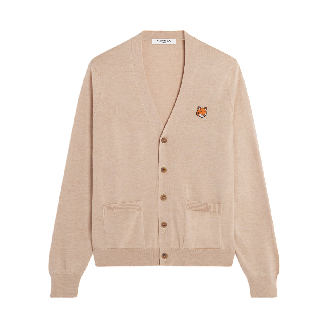 메종 키츠네 폭스 헤드 메리노 레귤러 가디건 로스티드 아몬드(Maison Kitsune Fox Head Merino Regular Cardigan Roasted Almond) - 1