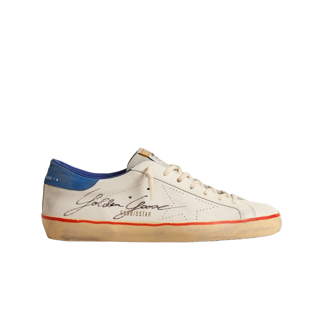 GMF00105-F004580-10419 Golden Goose Superstar with Perforated Star Blue Suede Heel Tab Sneakers White