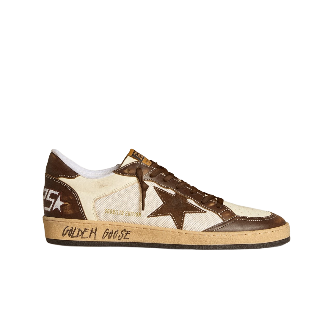 GMF00327-F006560-15684 Golden Goose Ball Star Suede Star Brown Leather Inserts Nappa Mesh Sneakers Cream White