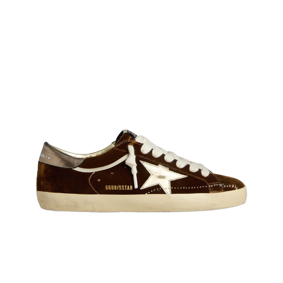 GMF01016-F007893-55713 Golden Goose Superstar Metallic Leather Star Heel Tab Cognac Velvet Sneakers Cognac