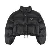 (W) Prada Re-Nylon Cropped Convertible Down Jacket Black