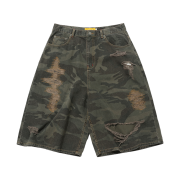 MAINBOOTH Destroyed Camo Shorts Vintage Khaki