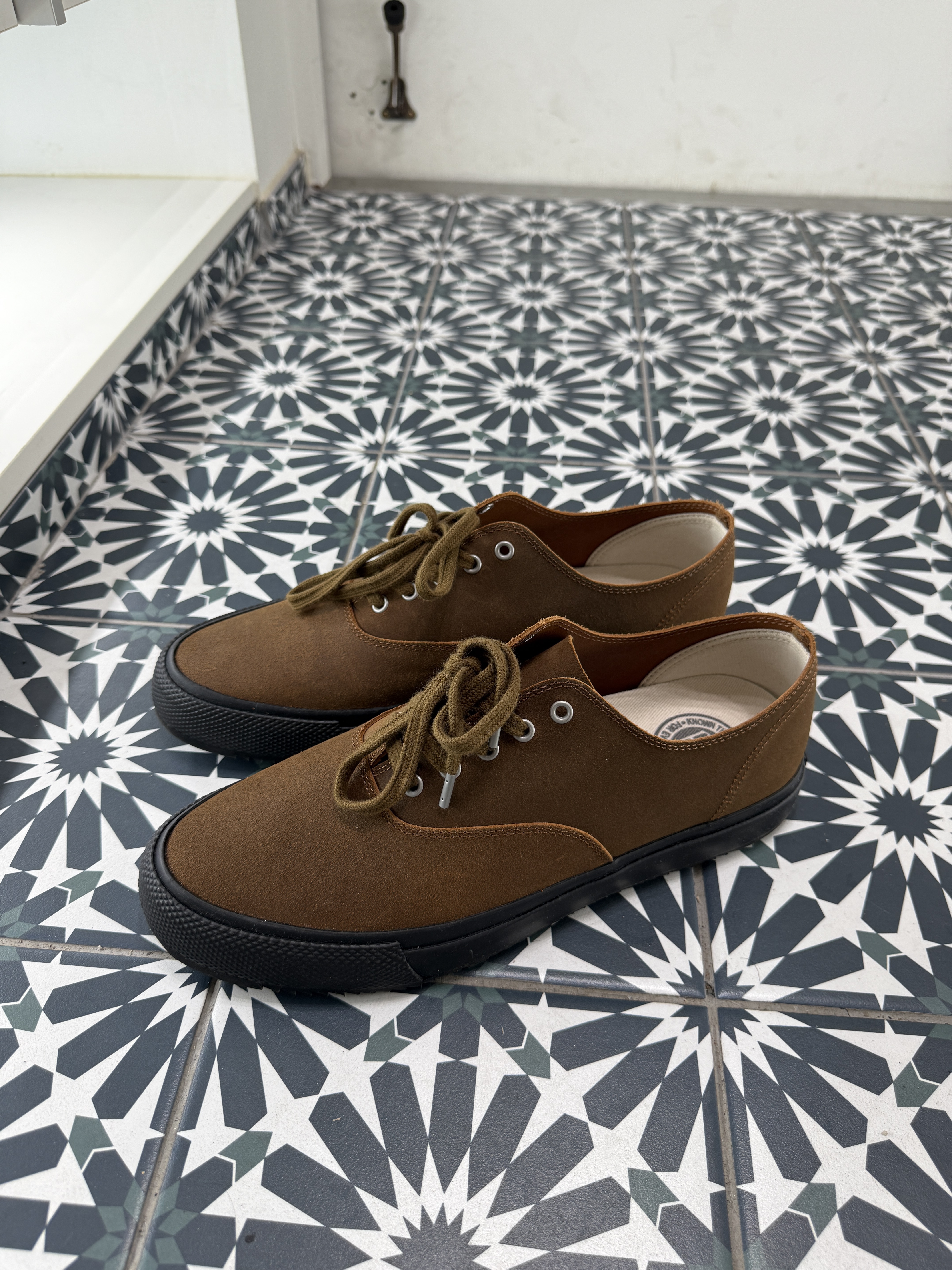 Double RL Roughout Suede Sneakers Brown - D 착용 스타일 - 1