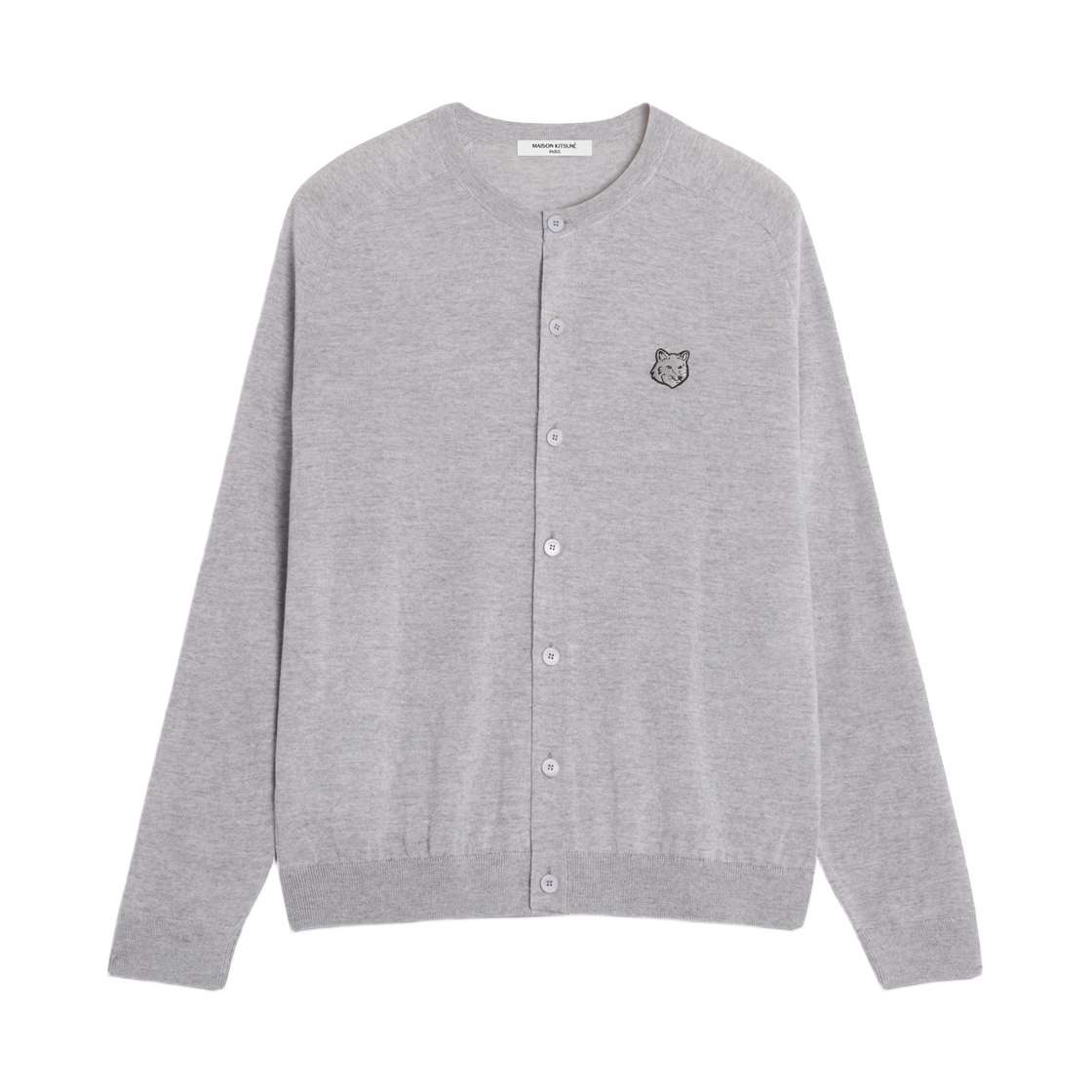 QM00500KT1181-H150 Maison Kitsune Fox Head Fine Merino Cardigan Grey Melange