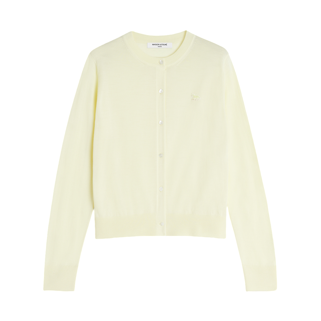 MW00507KT1181-0424 (W) Maison Kitsune Baby Fox Fine Merino Regular Cardigan Pastel Yellow