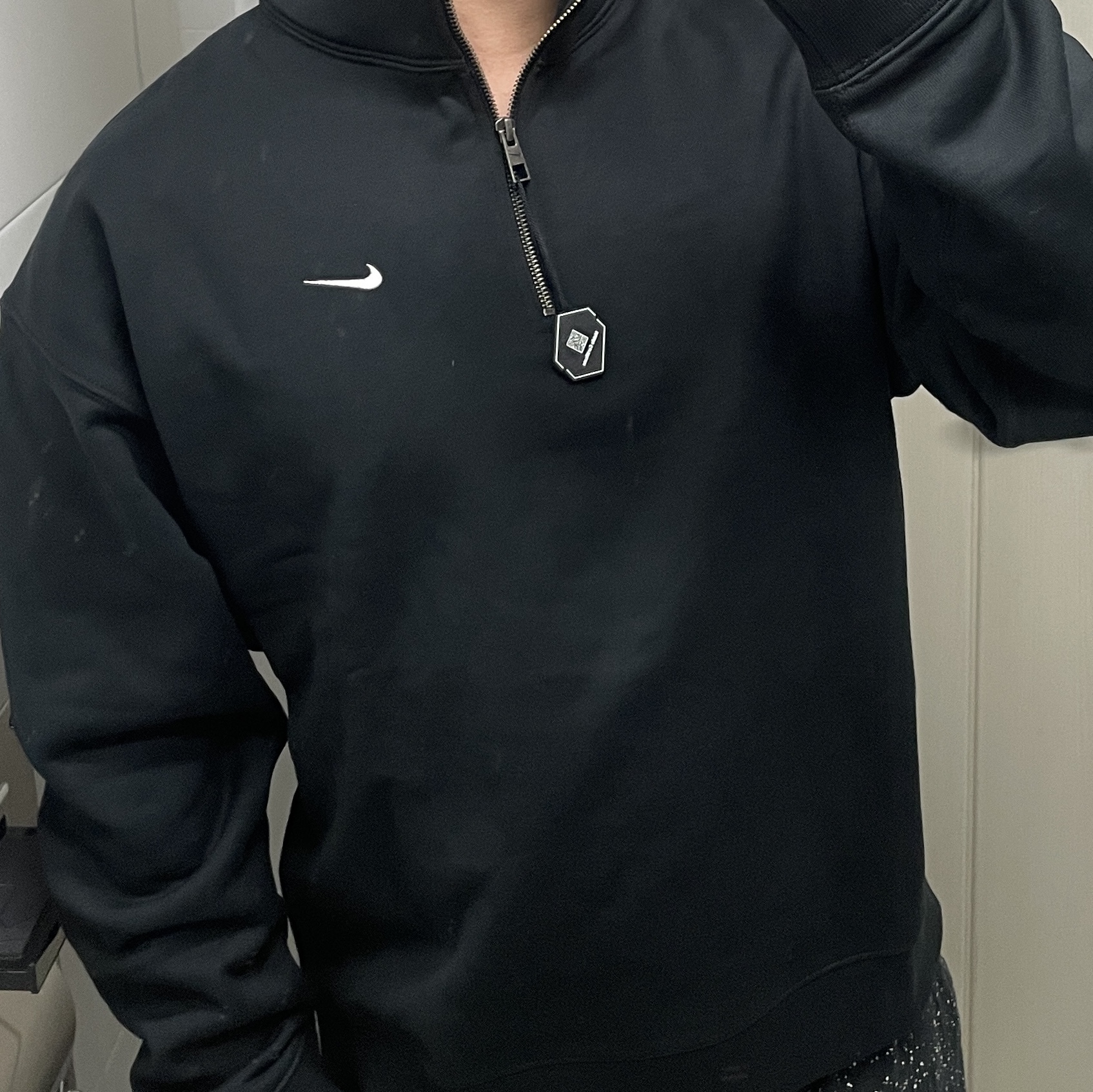 Nike NRG Solo Swoosh Heavy Weight BB Quarter Zip Top Black - Asia 착용 스타일