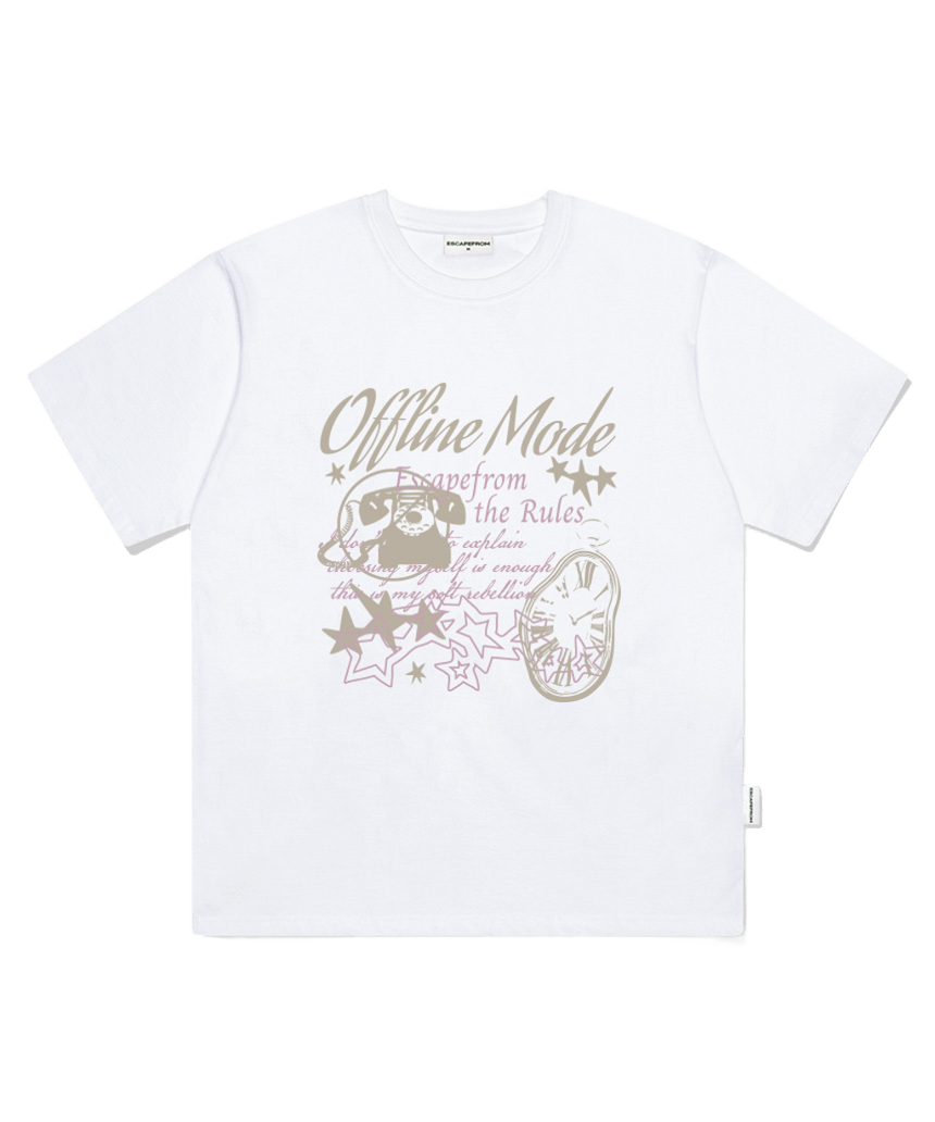 E261OTS022WH Escapefrom Offline Mode Print Oversized Short Sleeve T-Shirt White