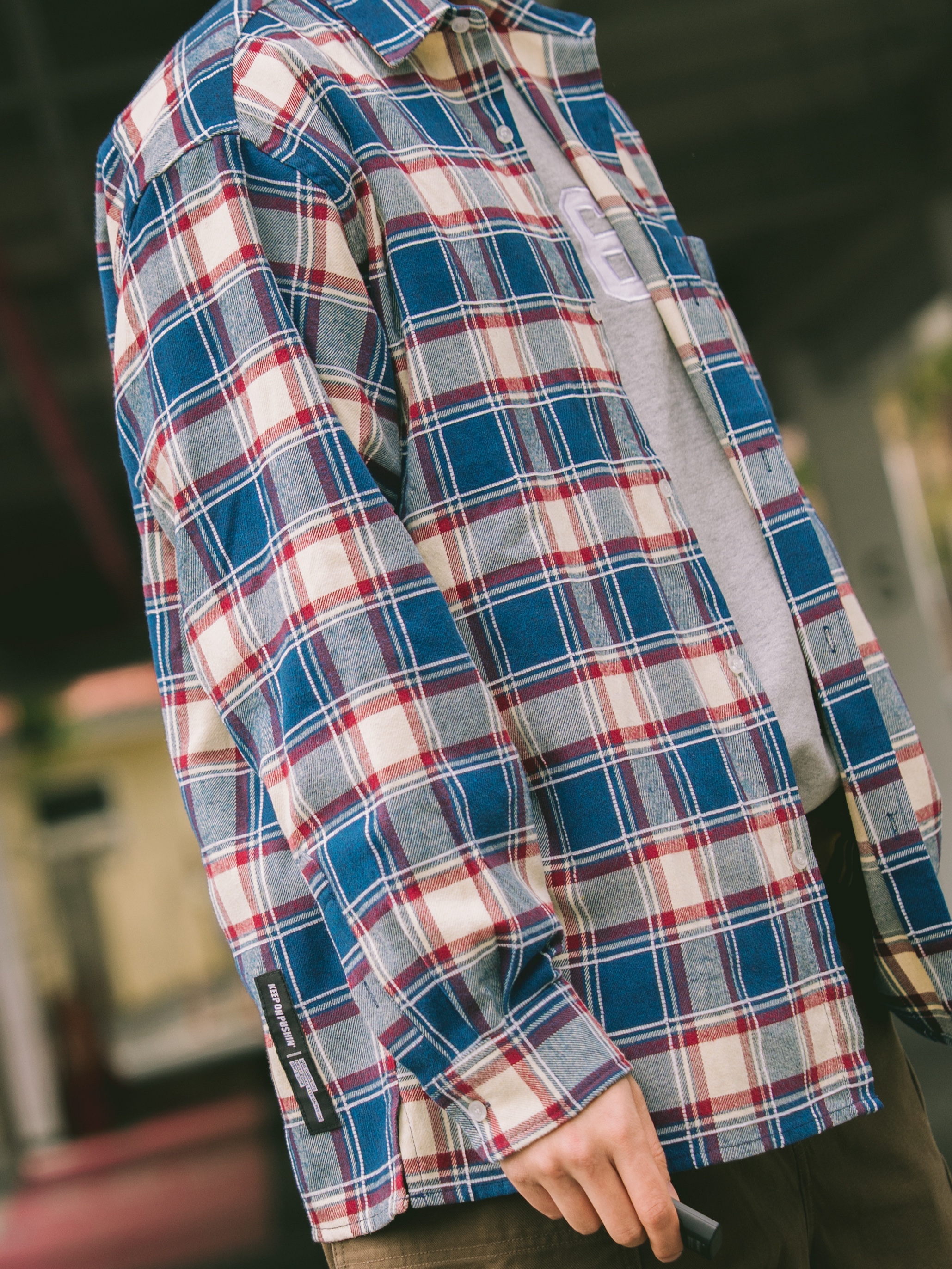 QT8 GARMENTS Rustic Core Flannel Check Shirt Blue 착용 스타일 - 4