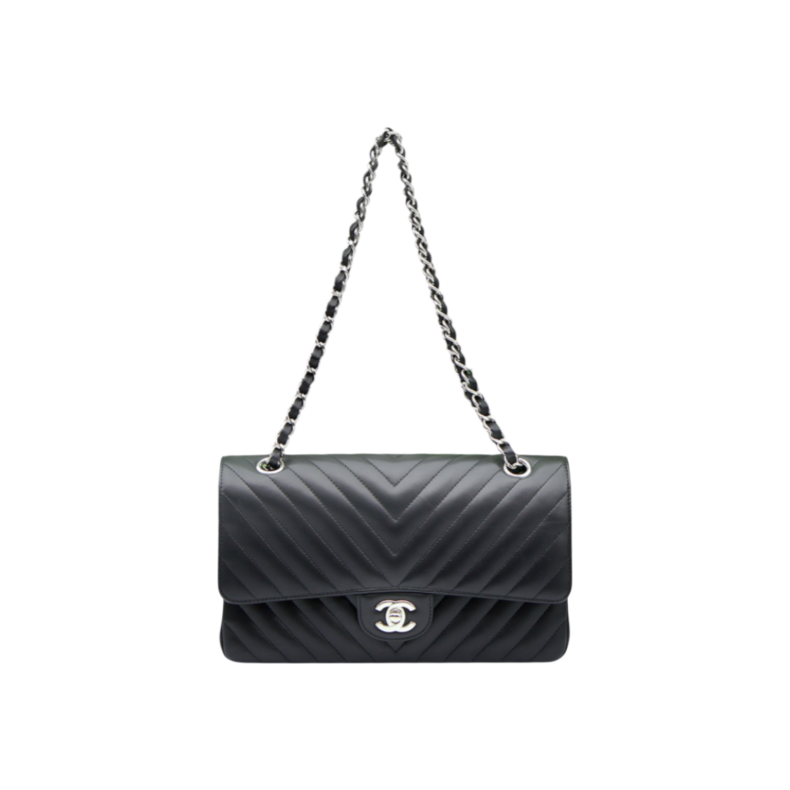샤넬 A01112 블랙 쉐브론 카프스킨 은장 샤넬 클래식 미듐 플랩 숄더백 (30번대)(Chanel A01112 Black Chevron Calfskin Silver CC Logo Classic Medium Flap Shoulder Bag) - 1
