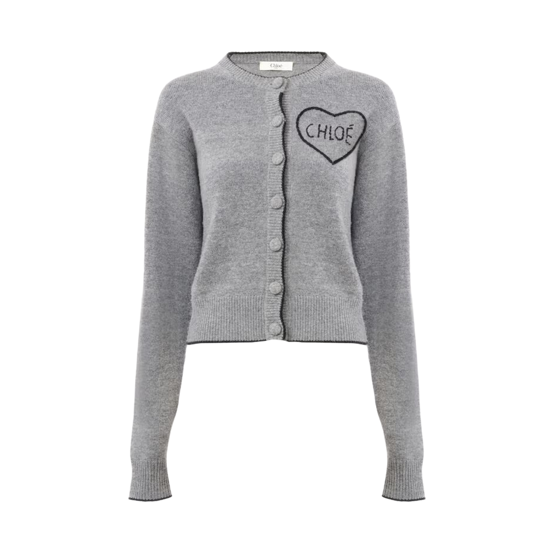 (W) 끌로에 울 캐시미어 니트 피티드 로고 가디건 디바인 그레이((W) Chloe Wool Cashmere Knit Fitted Logo Cardigan Divine Grey)