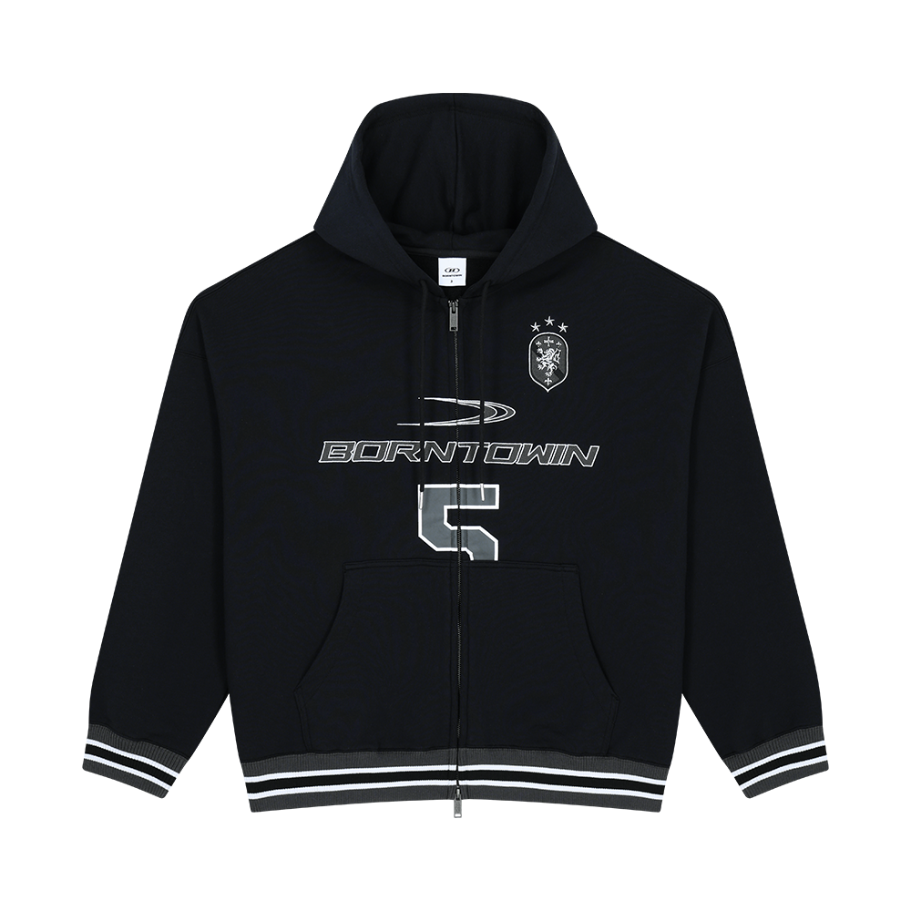 본투윈 넘버 5 럭비 후디 집업 블랙(BORN TO WIN Number 5 Rugby Hoodie Zip-Up Black)