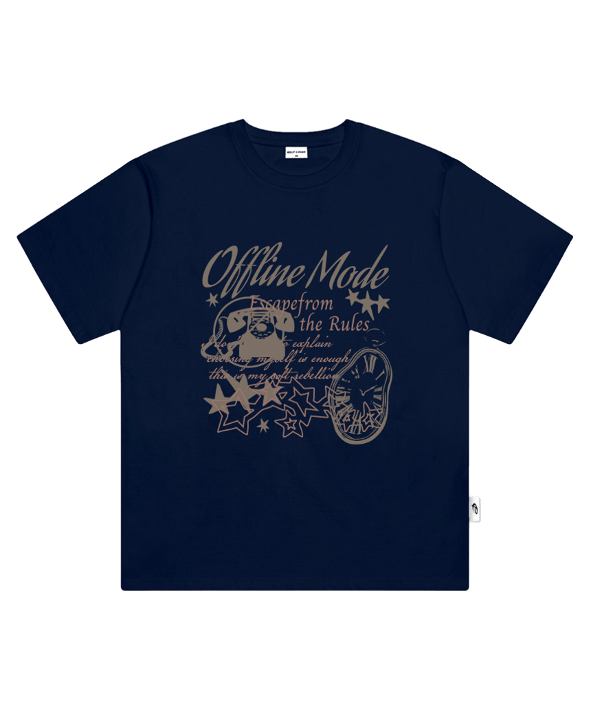 E261OTS027NV Escapefrom Offline Mode Print Oversized Short Sleeve T-Shirt Navy