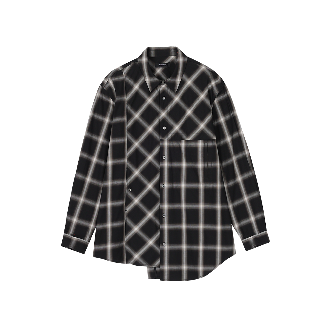 SI2SH210BK SONGZIO HOMME Asymmetric Cut Check Shirt Black