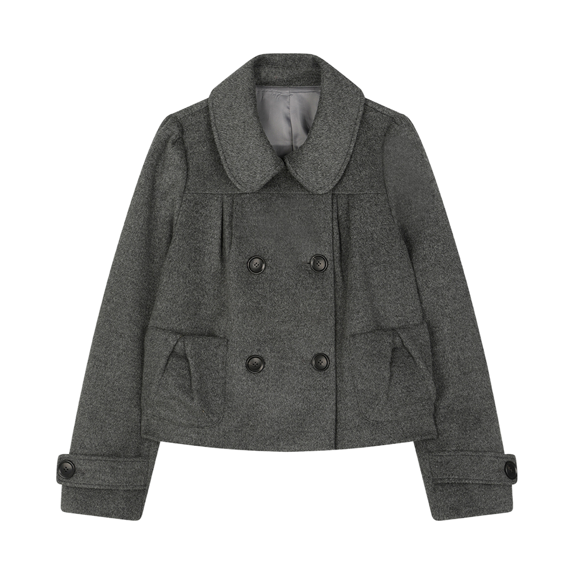 레이즈미야 캐시미어 로제 더블 숏 코트 그레이(REISE MIYA Cashmere Rose Double Short Coat Grey)