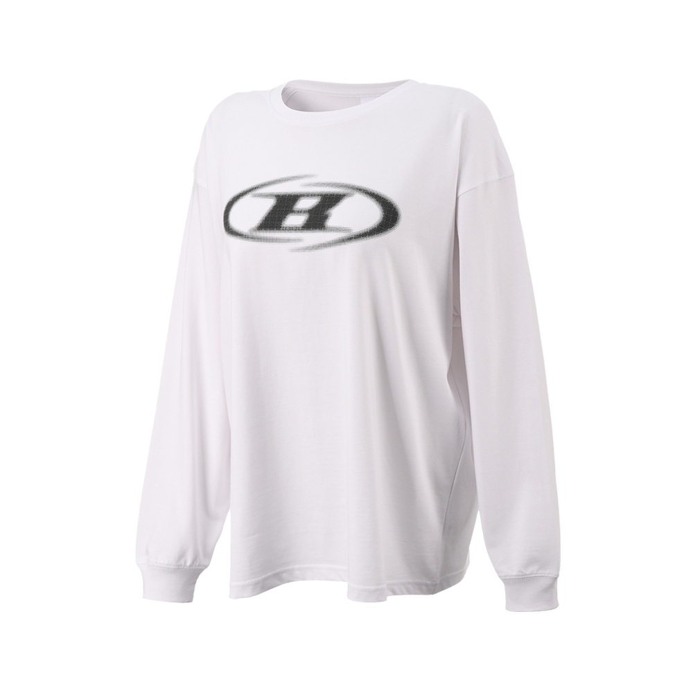 BH1WLT240WH BORN TO WIN W Halftone Logo Over Fit Long Sleeve White
