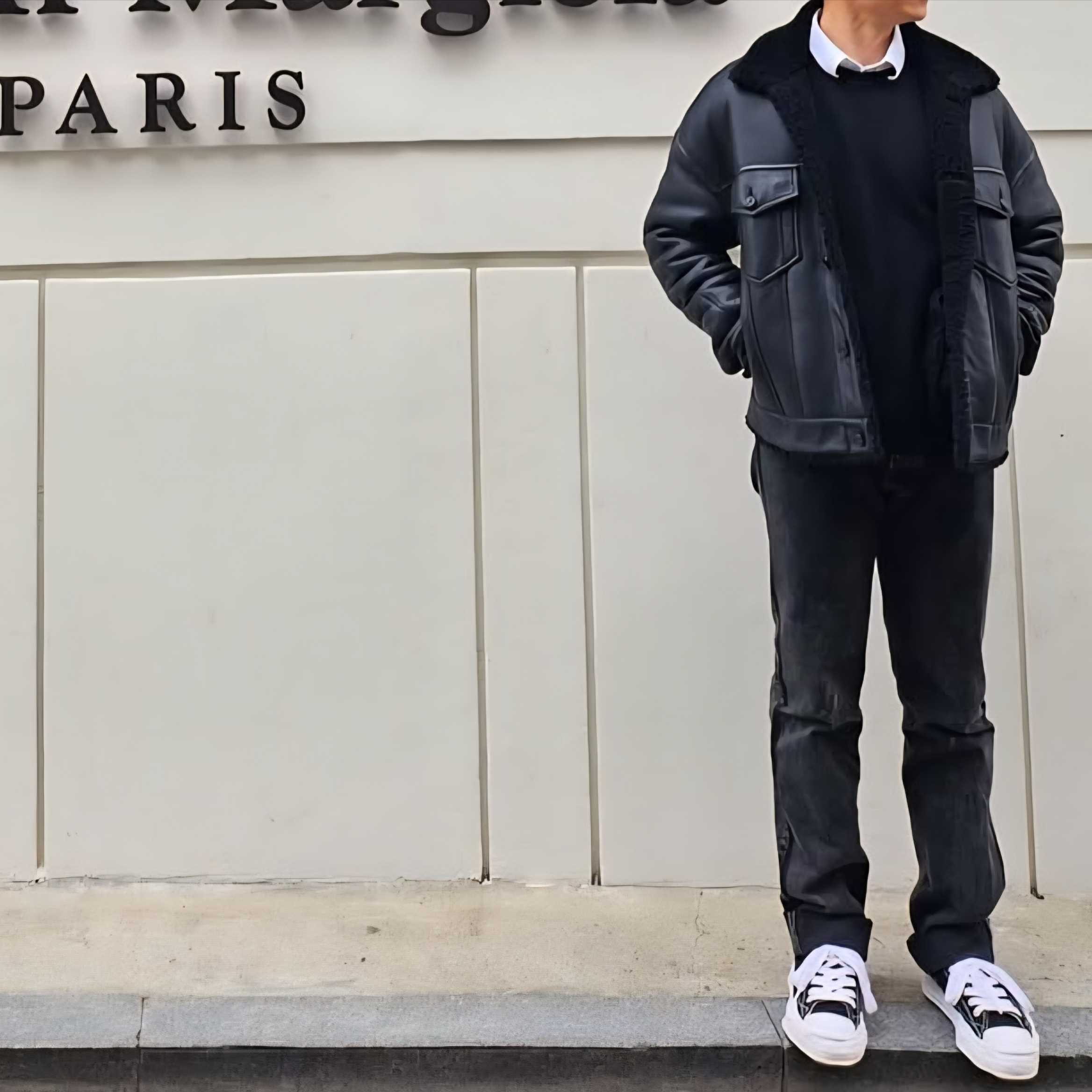 Maison Margiela Paint Jeans Black, Maison Mihara Yasuhiro Hank OG Sole Canvas Low-top Sneakers Black 착용 스타일