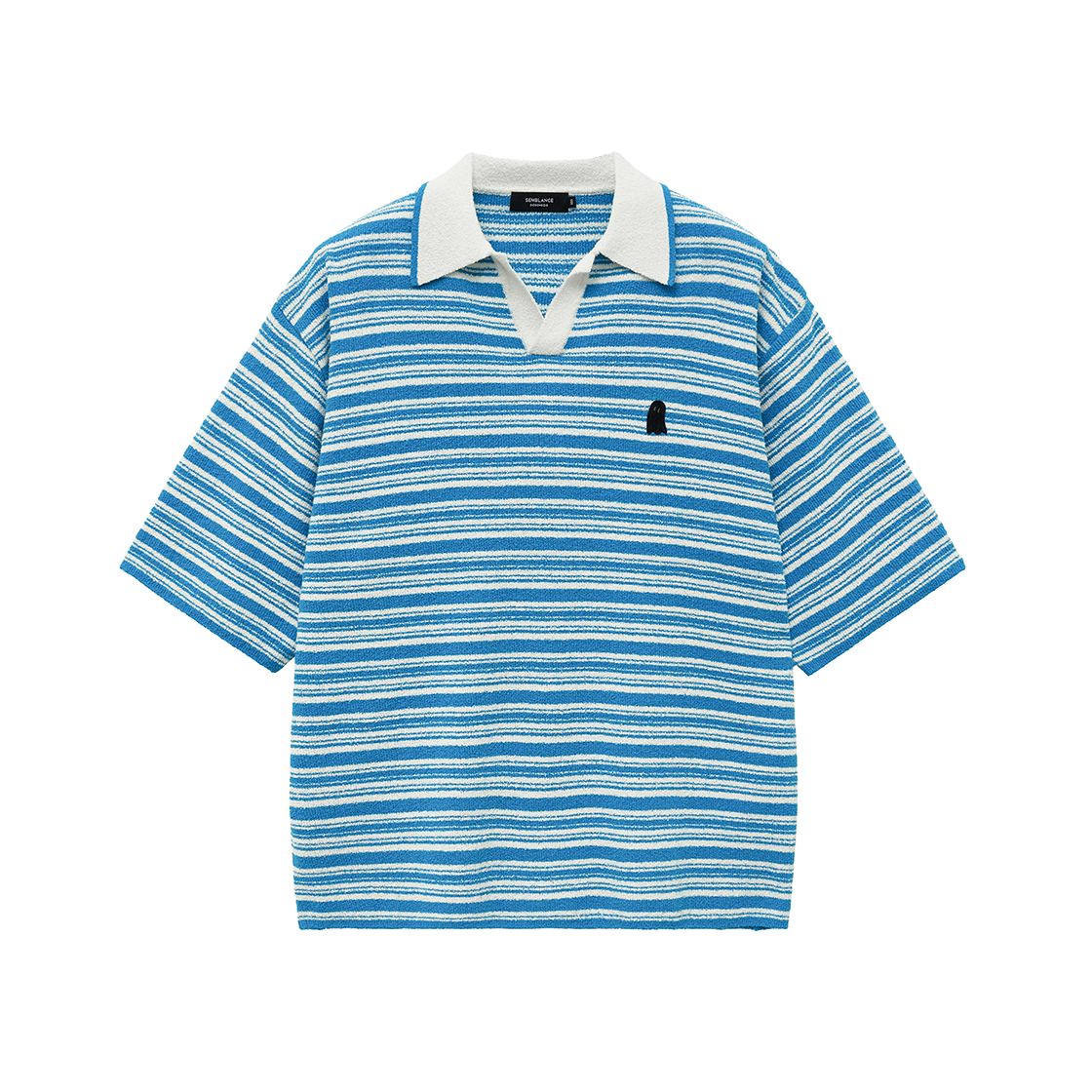 지오송지오 셈블런스 부클 스트라이프 오픈 카라 니트 블루 ZH2KT887BL(ZIOSONGZIO SEMBLANCE Boucle Stripe Open Collar Knit Blue) - 1