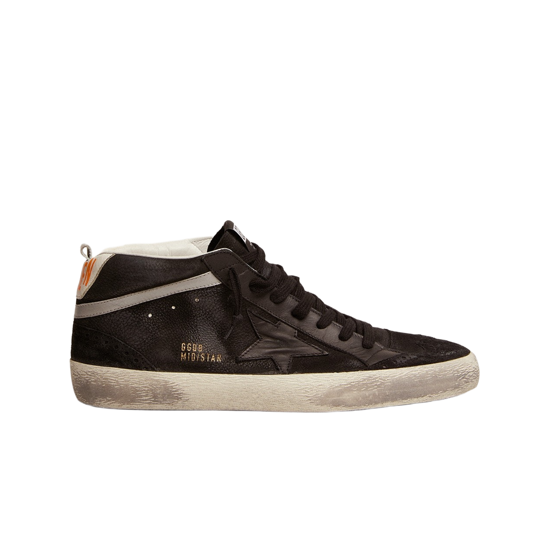 GMF00122-F003048-90178 Golden Goose Mid Star with Black Leather Star Silver Flash Nubuck Sneakers Black