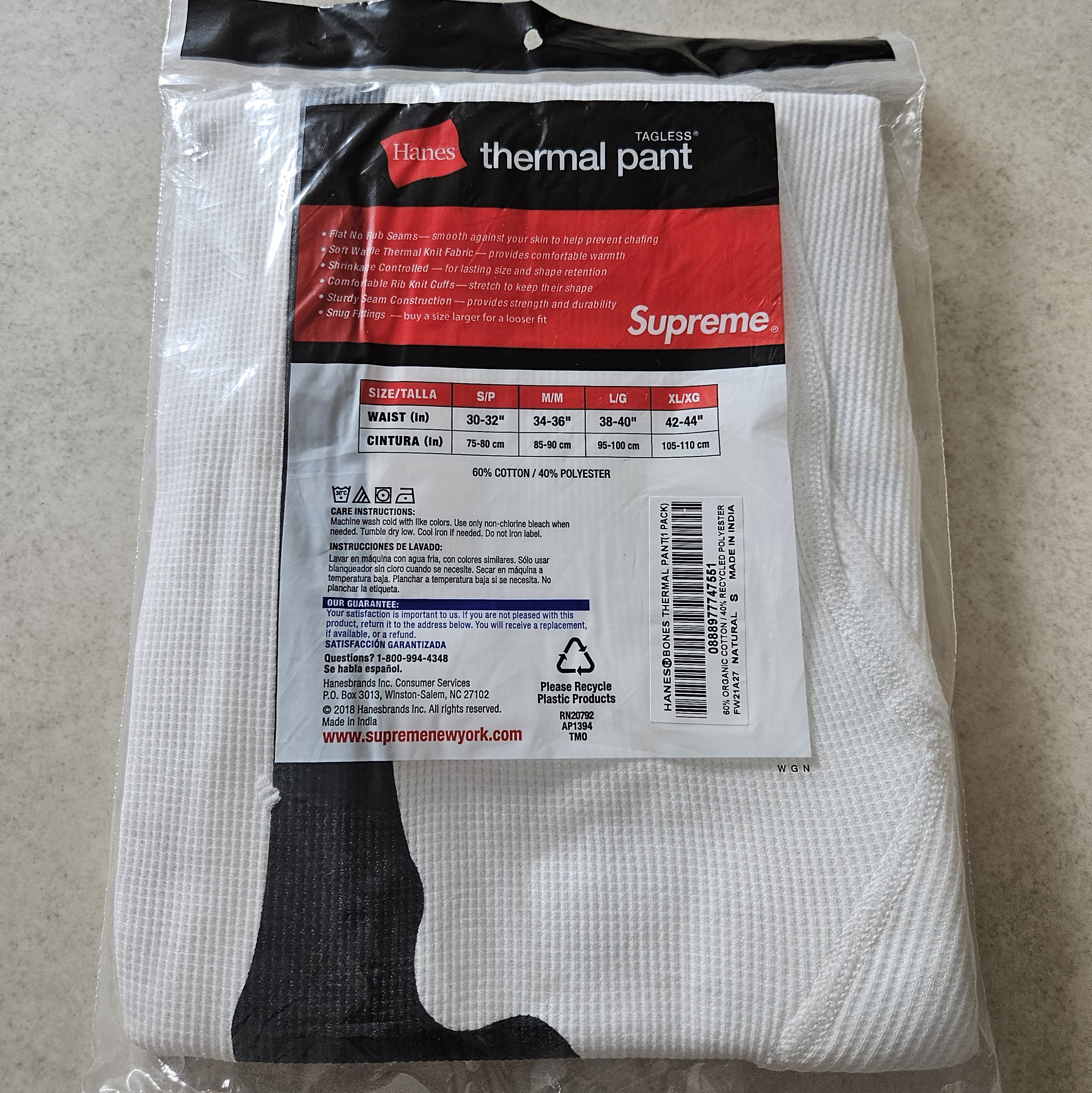 Supreme Hanes Bones Thermal Pants Natural (1 Pack) 착용 스타일 - 2