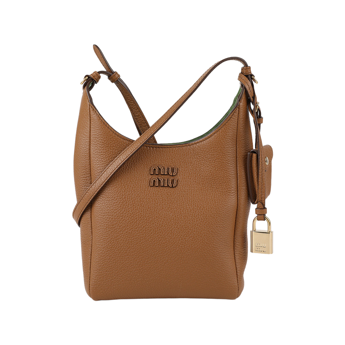 5BE099-2IFL-F04YM Miu Miu Leather Bucket Bag Caramel Larch Green