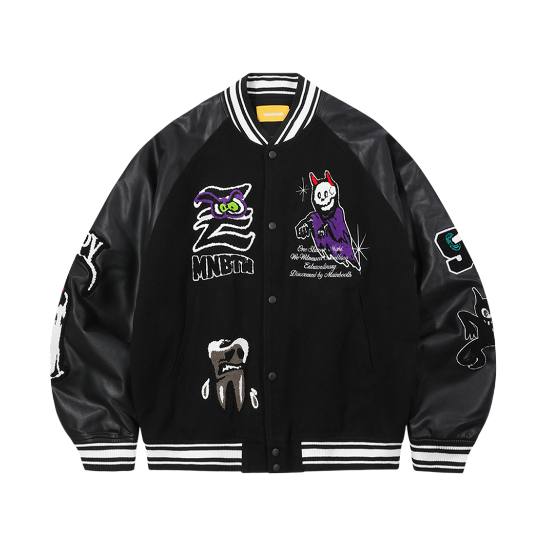 메인부스 크리피 데빌 바시티 자켓 블랙(MAINBOOTH Creepy Devil Varsity Jacket Black)