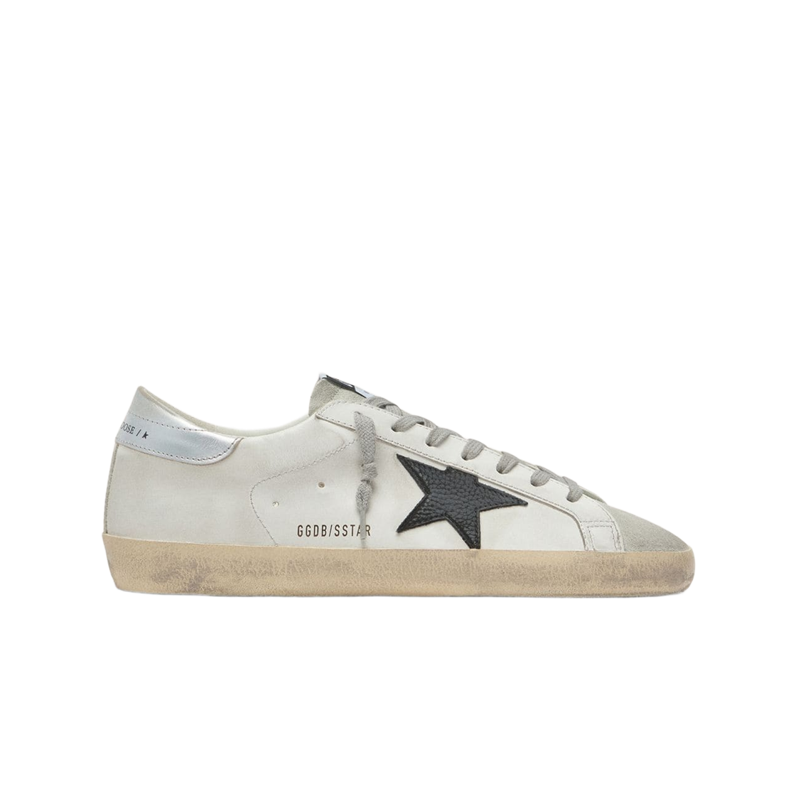 GMF00101-F005769-10602 Golden Goose Superstar Black Nubuck Star Silver Metallic Leather Heel Tab Leather Sneakers White