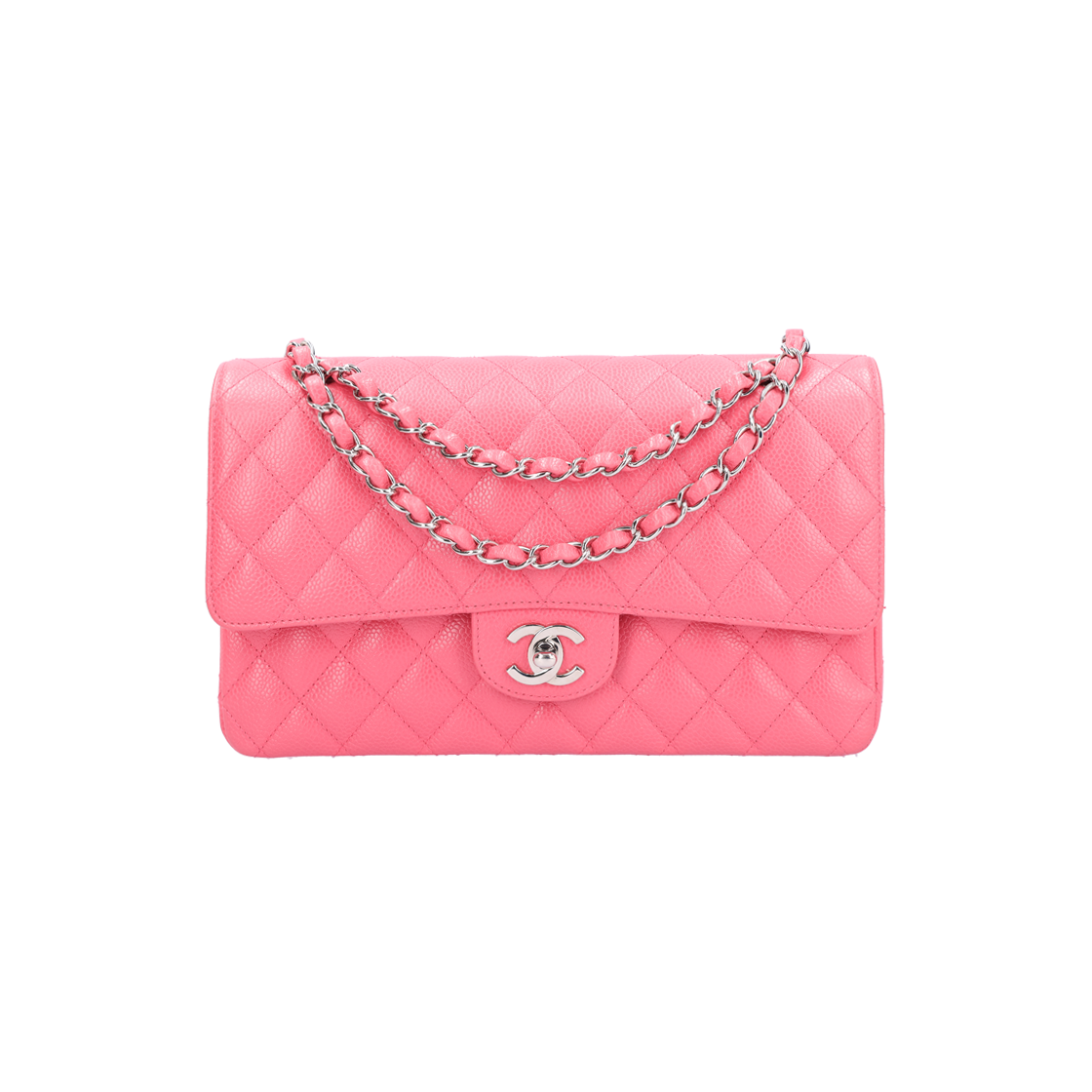 샤넬 A01112 클래식 미디움 플랩백 그레인드 카프스킨 핑크 & 실버(Chanel A01112 Classic Medium Flap Bag in Pink & Silver Grained Calfskin) - 1
