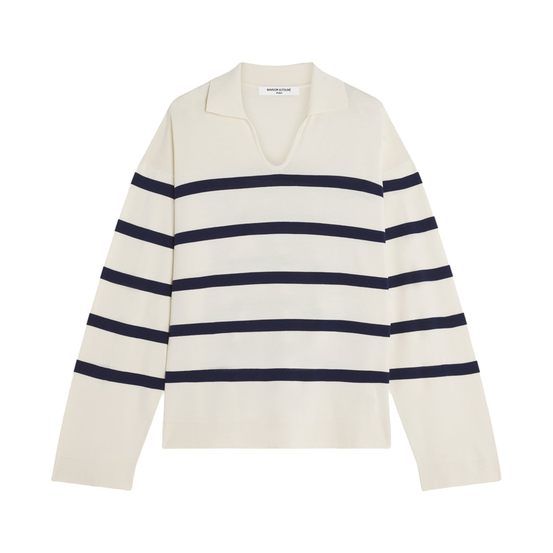 (W) 메종 키츠네 스트라이프 마리네르 점퍼 에크루 클래식 네이비((W) Maison Kitsune Striped Mariniere Jumper Ecru Classic Navy) - 1