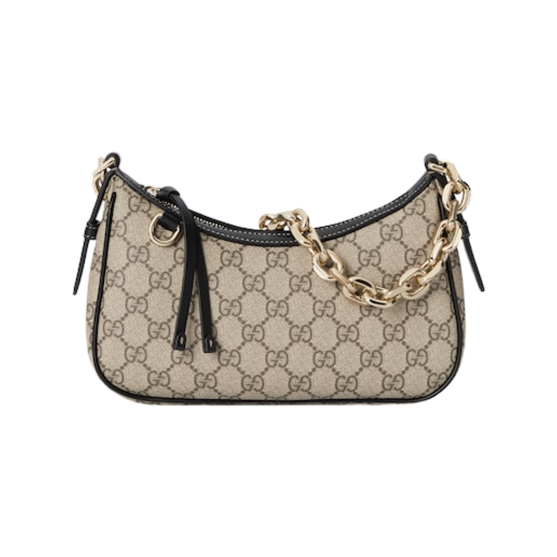 847447-FAD6L-9741 Gucci GG Emblem Small Shoulder Bag Beige Dark Brown Fabric