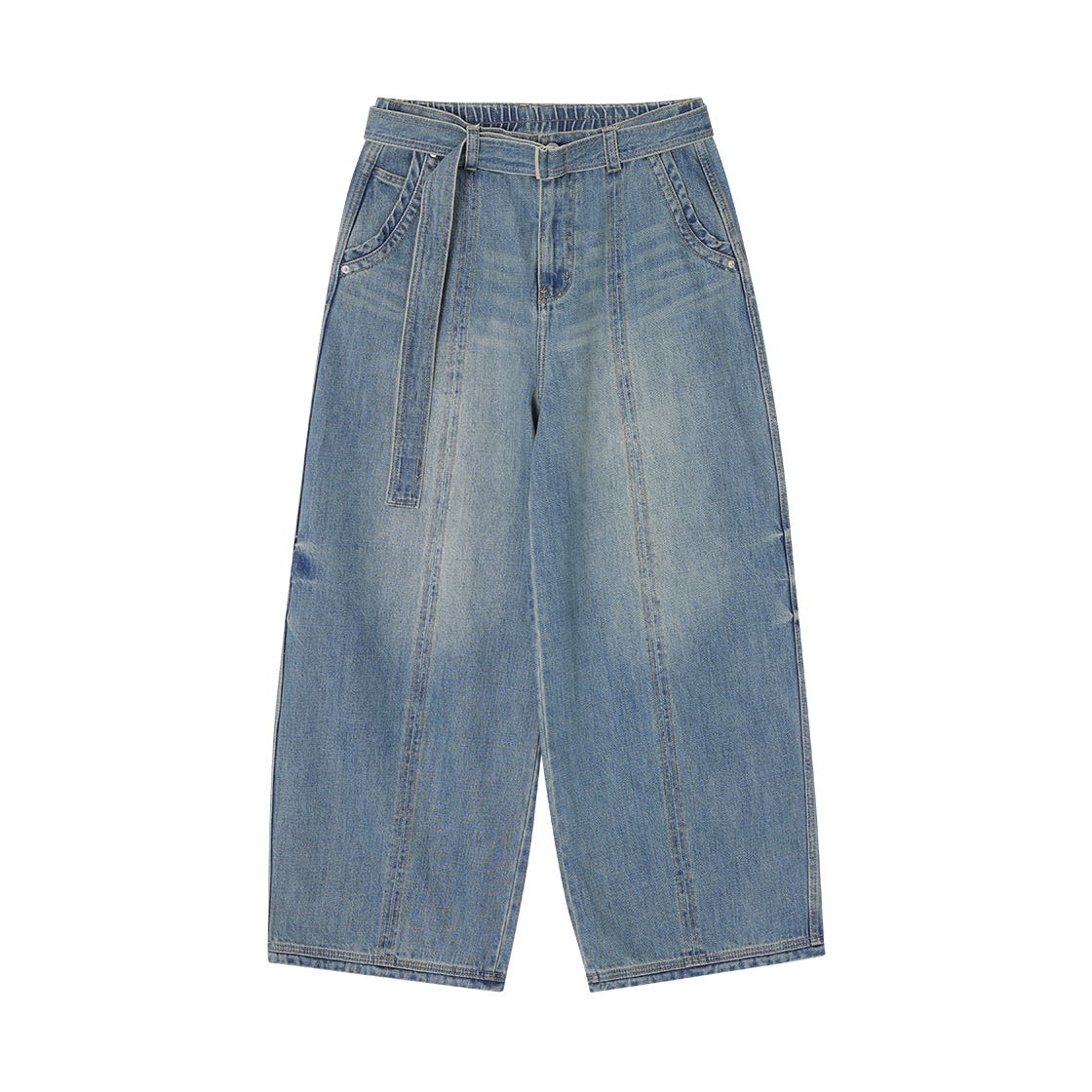 SI2PT228LB SONGZIO COLLECTION Curved Belted Wide Denim Light Blue