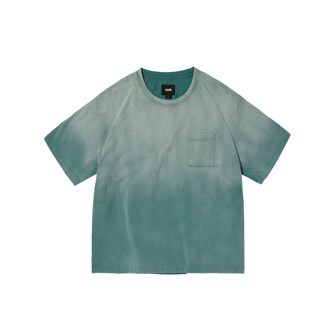 스웨이드 포켓 크롭 티 워싱 그린