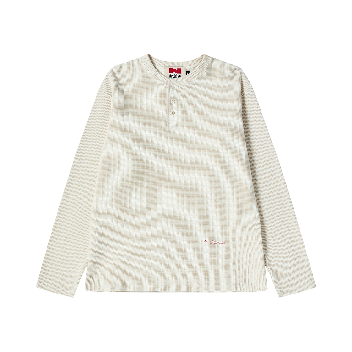 NV26SPRL02CM N ARCHIVE Heavy Weight Waffle Henry Neck T-Shrit Cream