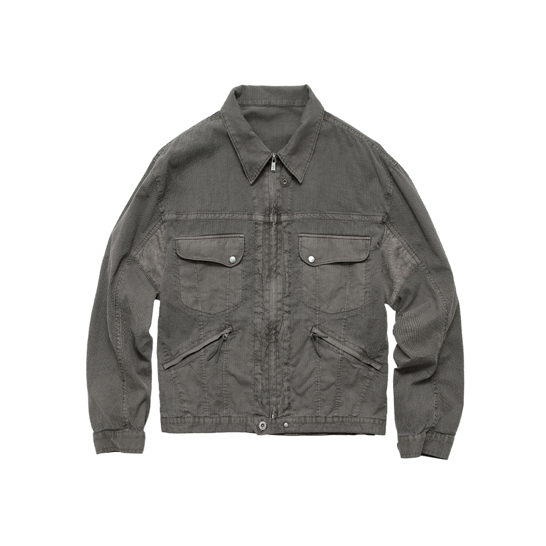 폴리테루 히코리 집 트러커 스트라이프 그레이(Polyteru Hickory Zip Trucker Striped Gray)