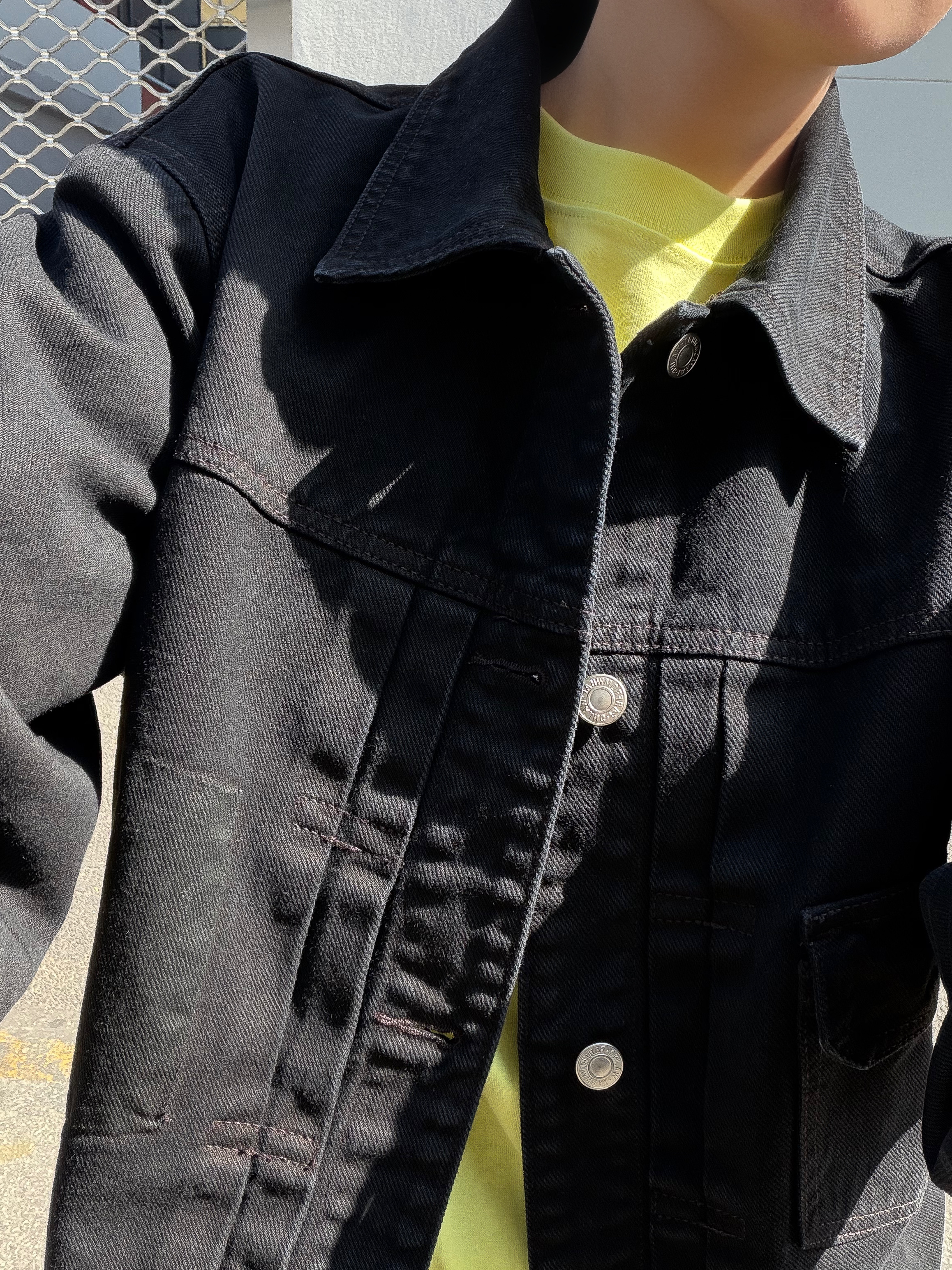 Farfromwhat Far Panel Trucker Jacket_Black, Hono Report Big Pocket Cargo Pants Snow Camo 착용 스타일 - 9