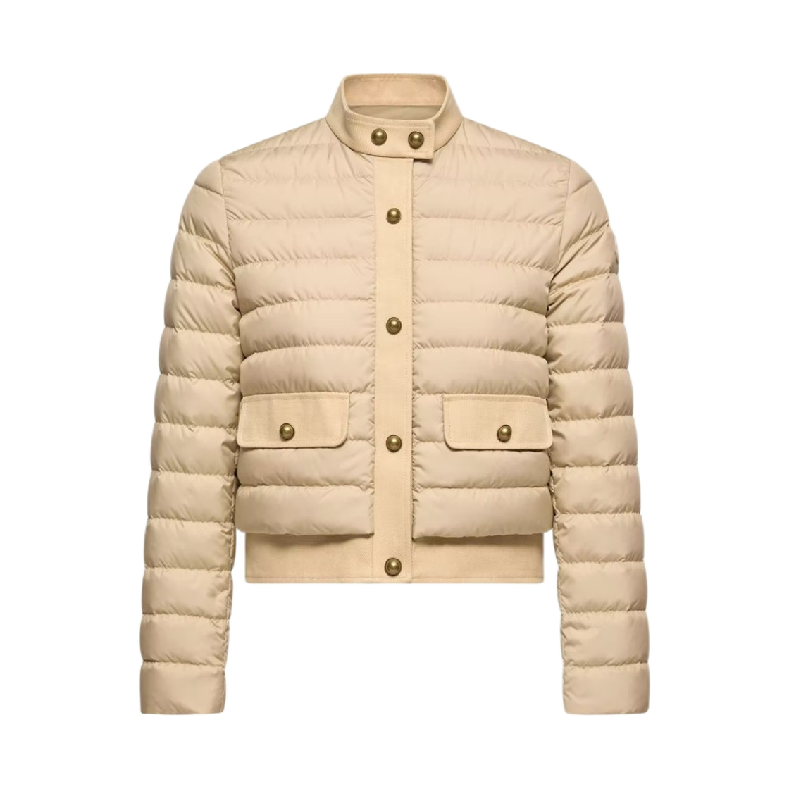 (W) 몽클레르 주주 코튼 리넨 트림드 쇼트 다운 자켓 베이지 - 26SS((W) Moncler Juju Cotton Linen Trimmed Short Down Jacket Beige - 26SS) - 1