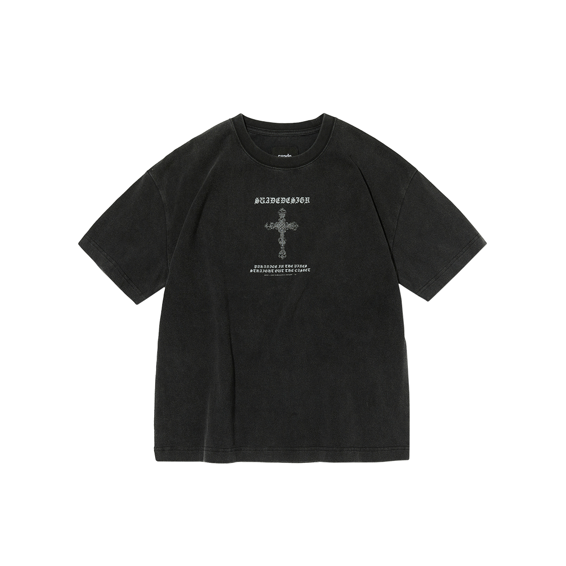 스웨이드 크로스 크롭 티 워싱 블랙(Suade Cross Cropped Tee Washing Black)