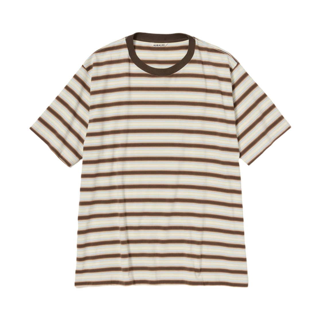 오라리 그라디언트 스트라이프 저지 티셔츠 페이드 브라운 스트라이프 - 26SS(Auralee Gradient Stripe Jersey Tee Fade Brown Stripe - 26SS)