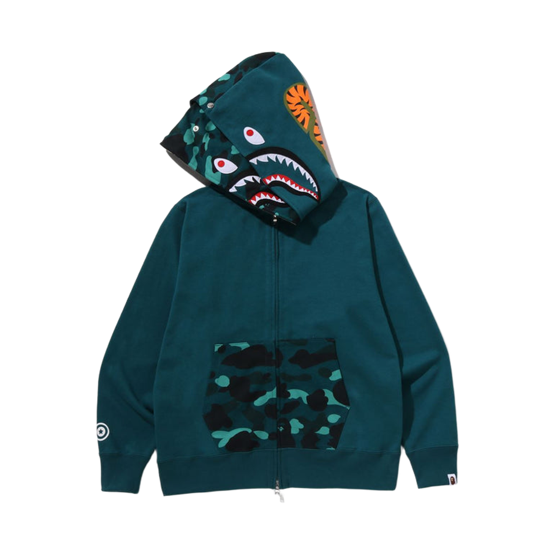 베이프 컬러 카모 샤크 풀 집 더블 후드 그린(BAPE Color Camo Shark Full Zip Double Hoodie Green) - 2