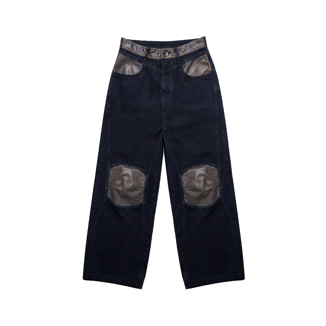 비엘알 레더 트림 니 포인트 데님 팬츠(BLR Leather-Trim Knee Point Denim Pants)