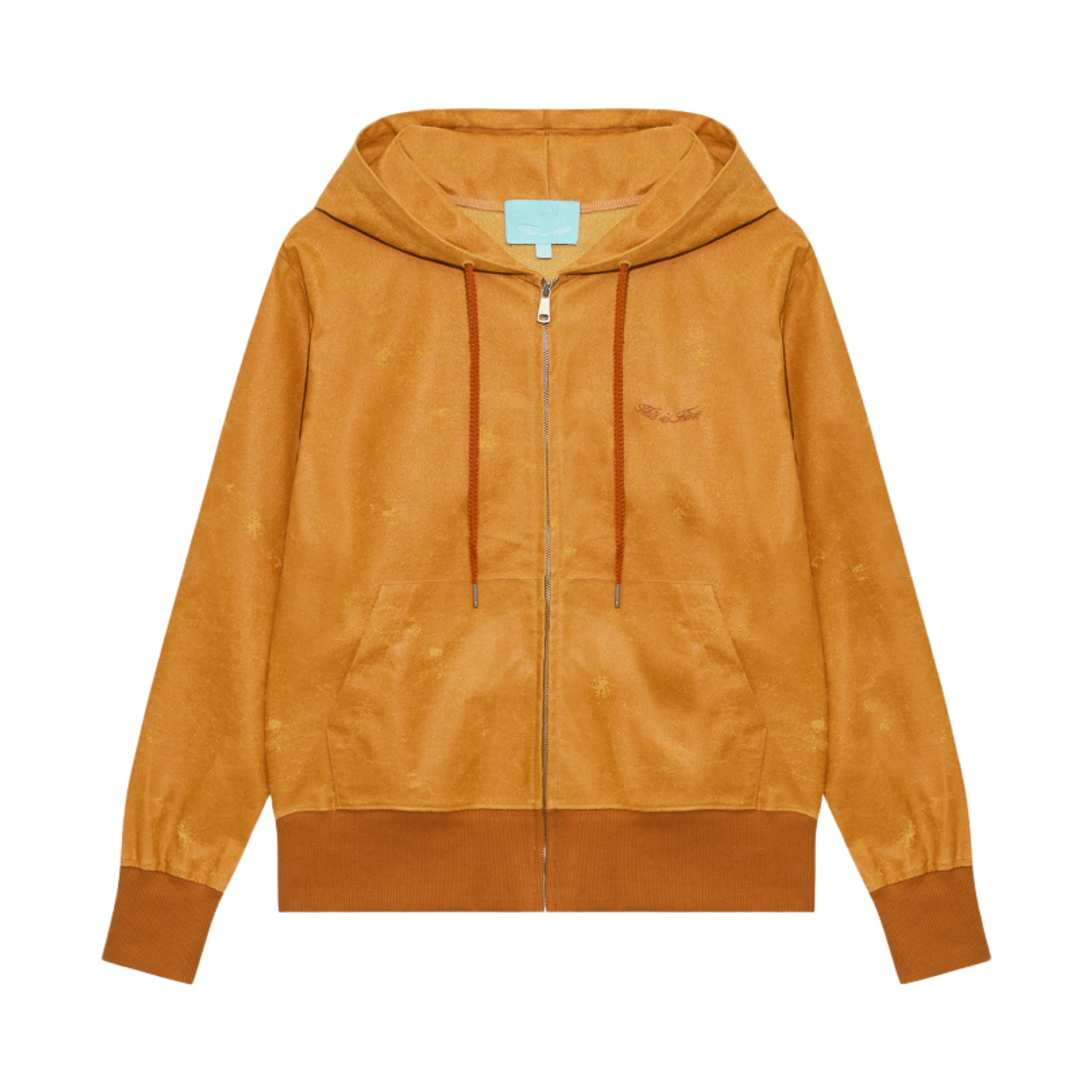 디스이즈파인 디스트레스드 레더 집업 후디 카라멜