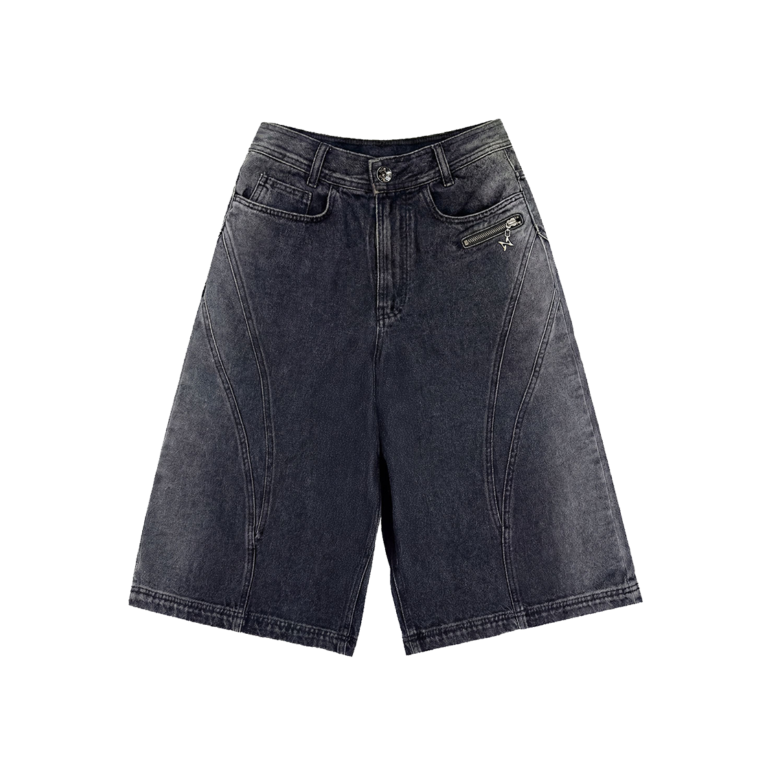 비엘알 아크 라인 버뮤다 워싱 데님 팬츠 블랙(BLR Arc Line Bermuda Washing Denim Pants Black)