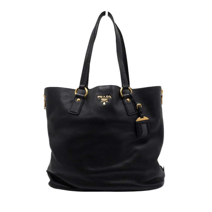 ITBUDC63A8BJ Prada BR4372 Vitello Daino Black Leather Gold Logo Zip Shoulder Bag