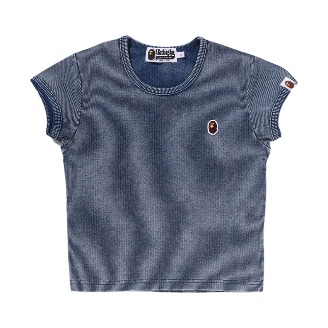 - (W) BAPE Ape Head One Point Indigo Cropped T-Shirt Lightindi