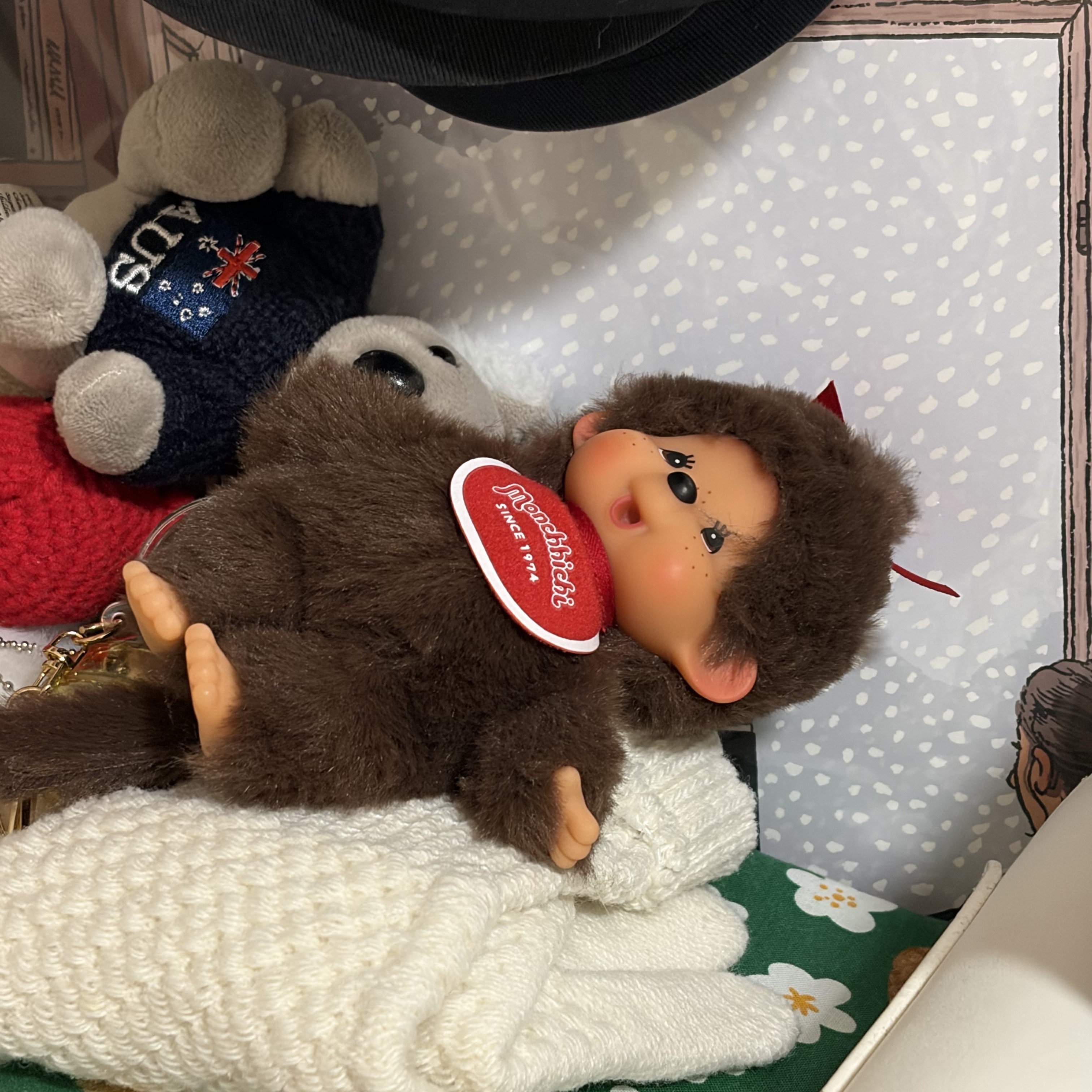 Monchhichi SS Girl Key Chain Brown 착용 스타일