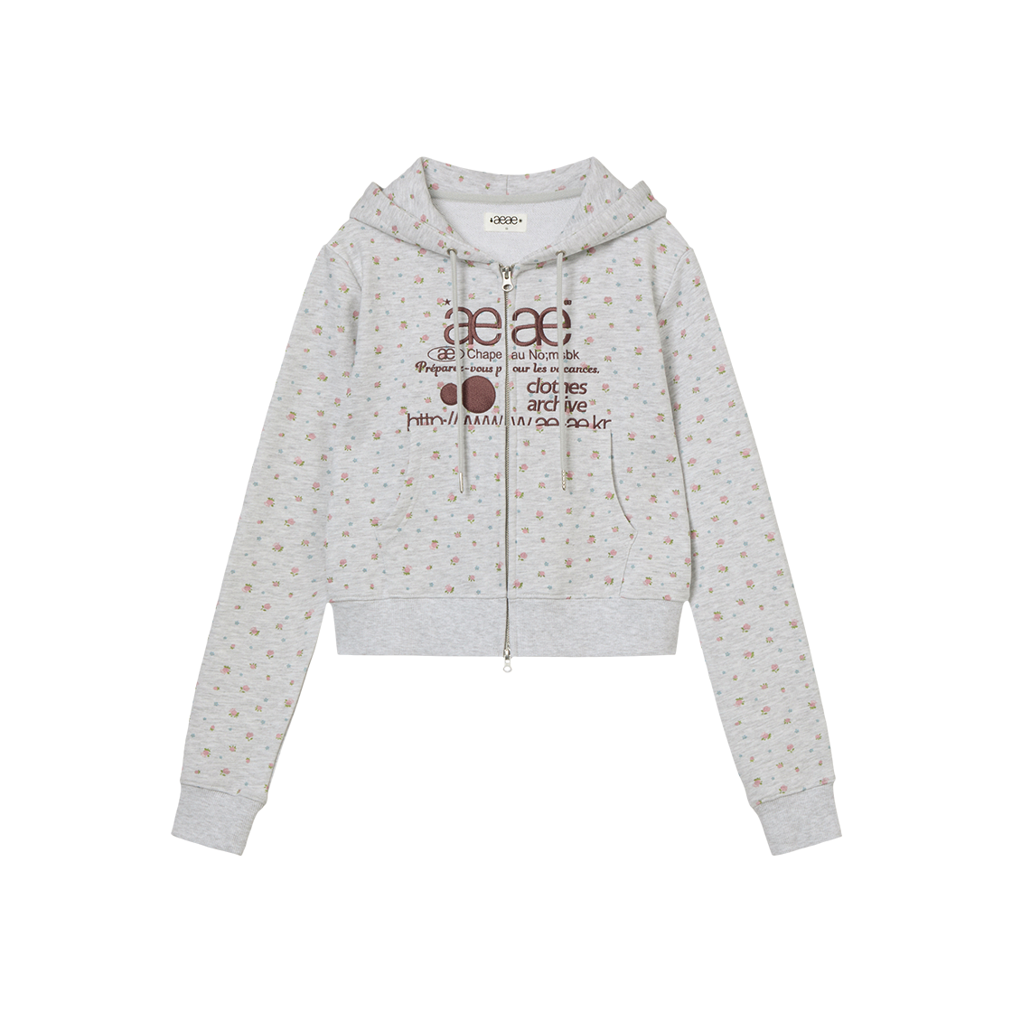 [예약 배송] 에이이에이이 웹 로고 플라워 크롭 후드 집업 핑크([예약 배송] AEAE Web Logo Flower Crop Hood Zip Up Pink)