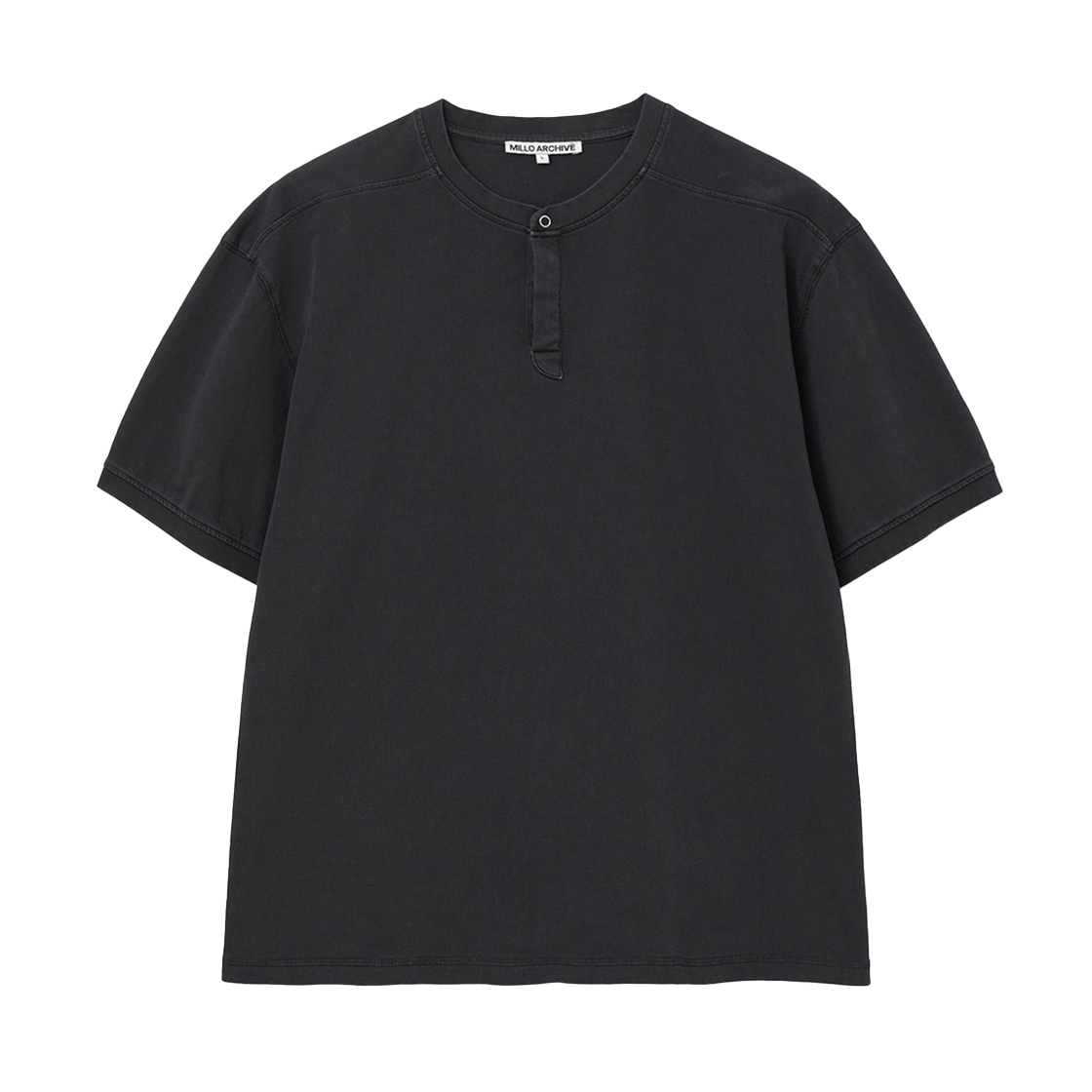 밀로 아카이브 클라인 워시드 헨리넥 티셔츠 워시드 블랙(Millo Archive Cline Washed Henley Neck T-Shirt Washed Black)