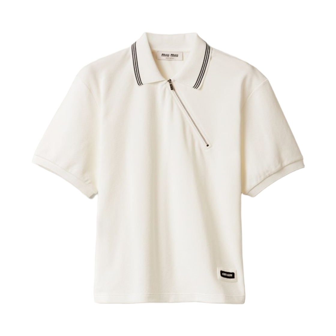 MJNA03-18ZW-F0009 (W) Miu Miu Cotton Pique Zipper Polo Shirt White