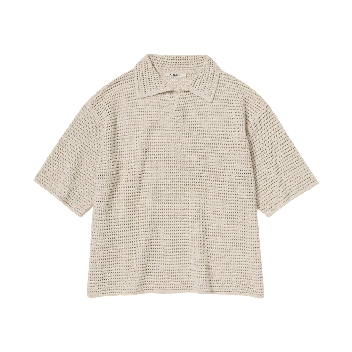 A26SP02SS Auralee Tussah Silk Cotton Mesh Knit Skipper Polo Ivory - 26SS