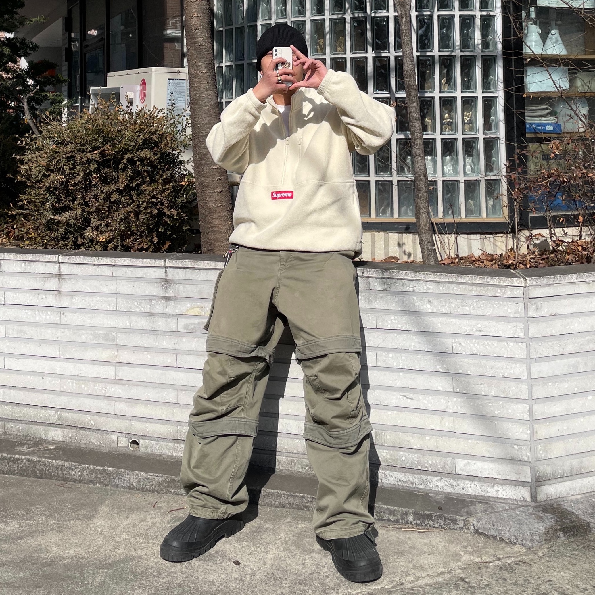 Supreme Polartec Half Zip Pullover Natural - 21FW 착용 스타일 - 2